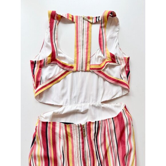 NBD x NAVEN Pippa Red Sunrise Stripe Crepe Open Back Cut Out Maxi Dress, Size S - Picture 8 of 13